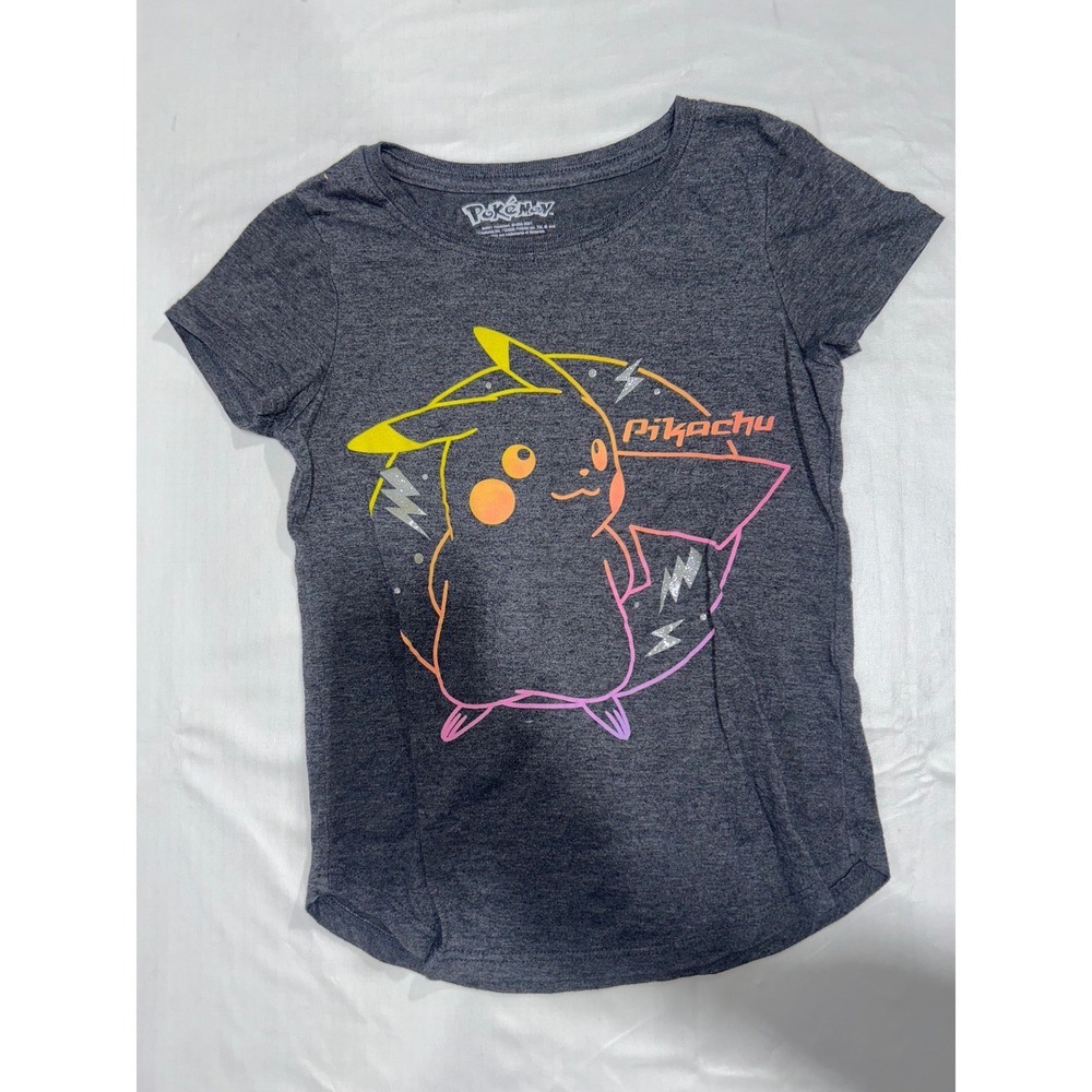 Pokemon Pikachu Girls Graphic T-Shirt Charcoal Heather Grey Size M 7-8